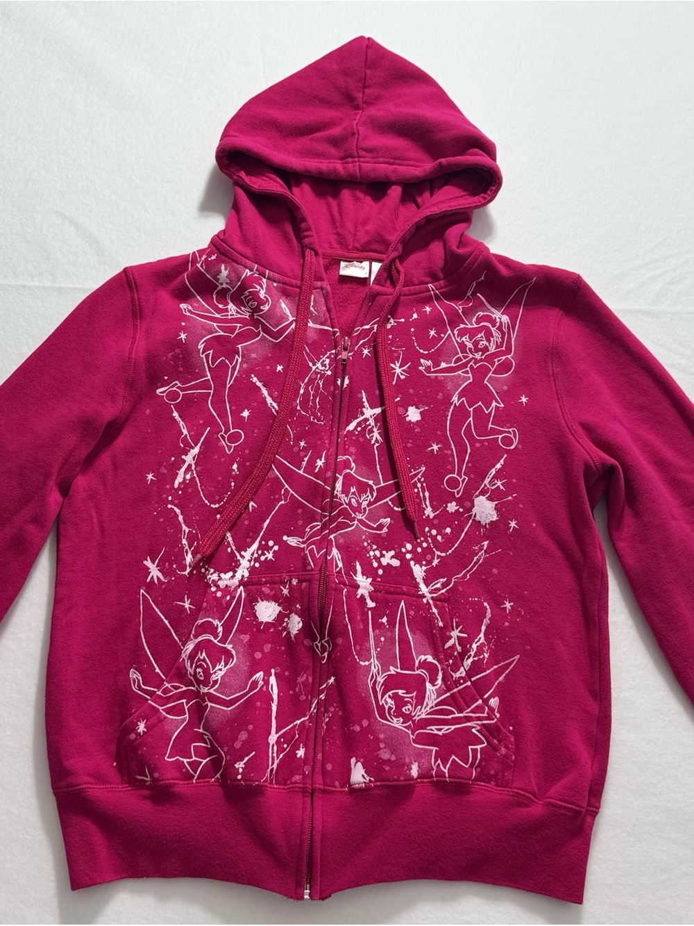 Disney Girls' Fuchsia Zip-Up Hoodie with Fun Fairy Tinker Bell Print Size Kids L